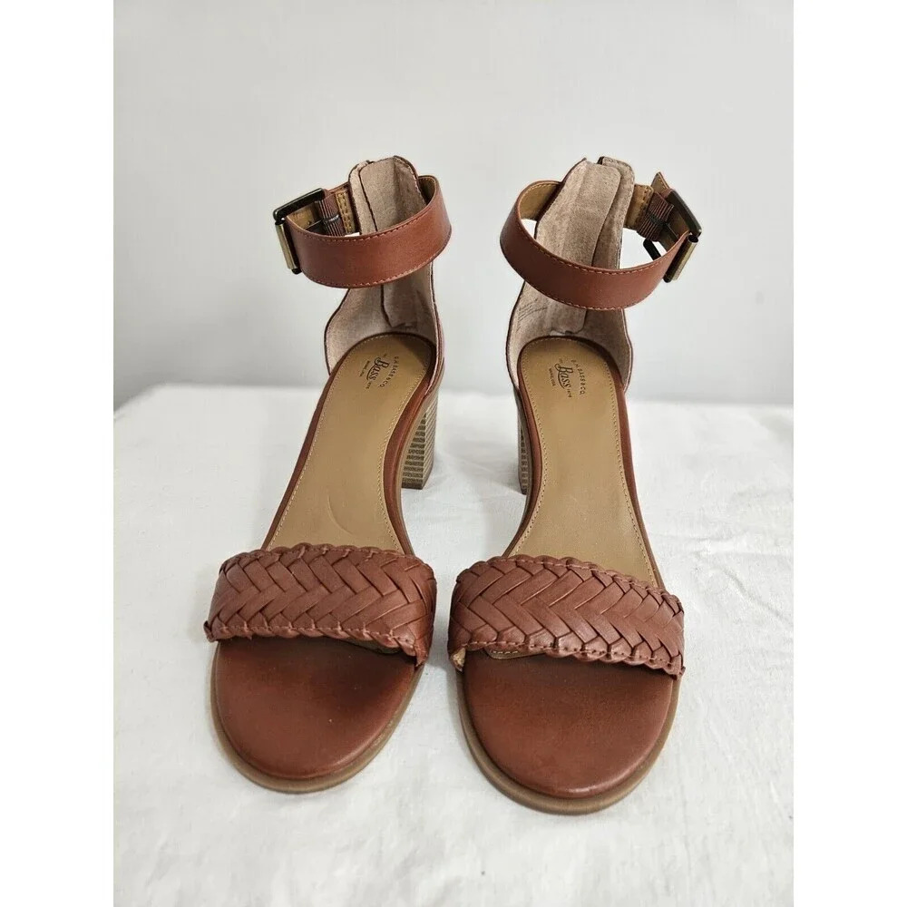 BASS Perri Sandals Womens Size 9M Brown Chunky Heel Ankle Strap Braided - Picture 2 of 11